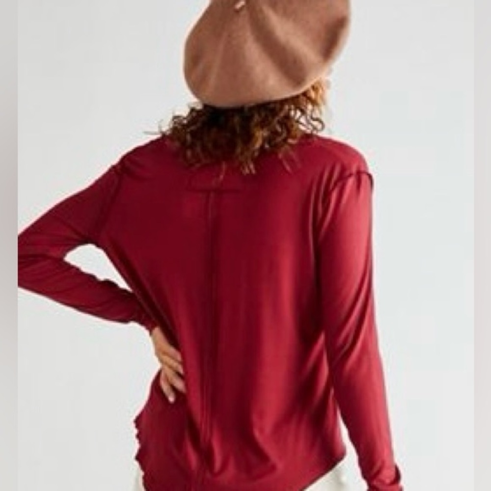 Free People Moon Dance Deep Red V-Neck Long Sleeve Top
